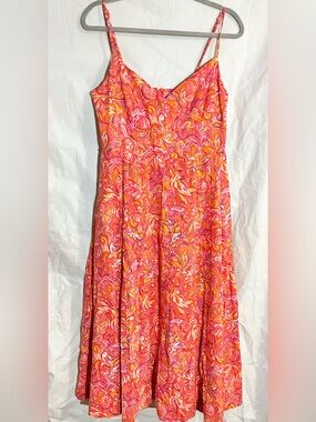 Jason Wu Abstract Linen Full Skirted Dress Sz M Lined Tank Adj Strap Breathable